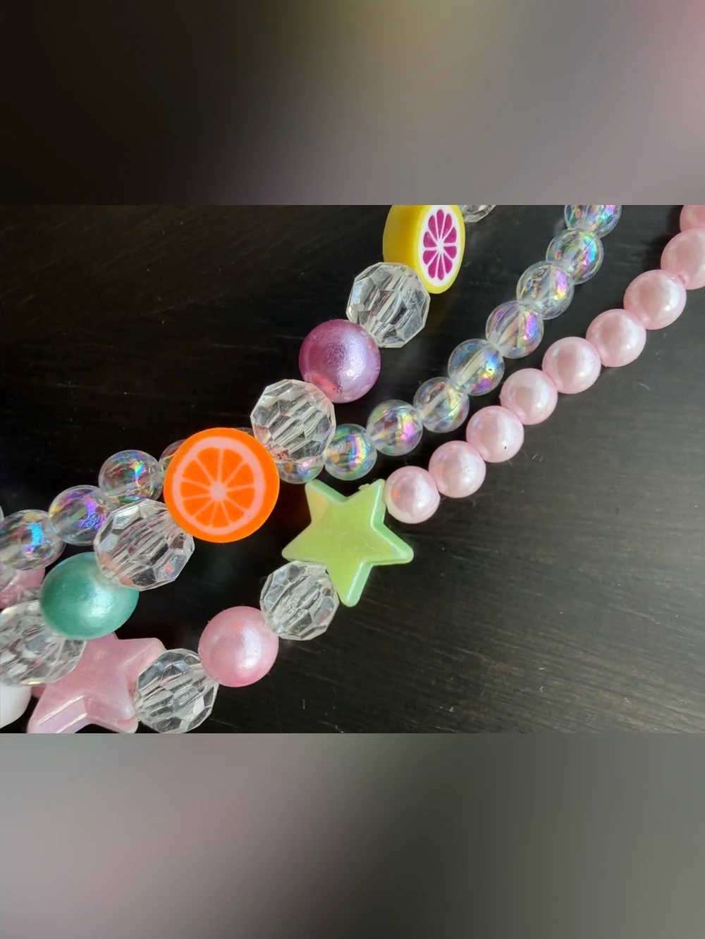 Colorful Beaded 3 Necklace & Bracelet Set Fruit Flower Star Charms NWT